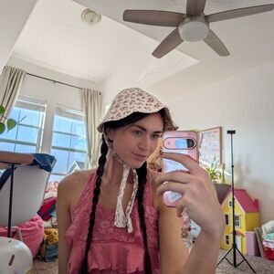 Floral White and Pink Cottagecore Bonnet Hat